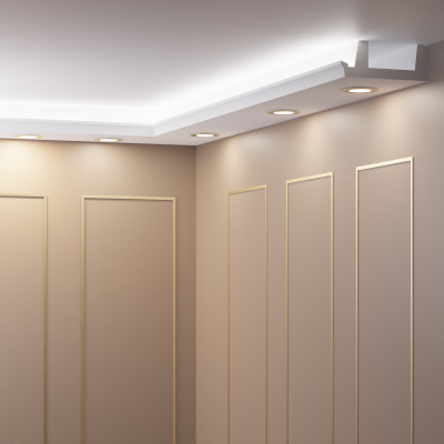 1 Außenecke Stuckleiste Decken Profil für indirekte Beleuchtung Wand OL-46 Weiß